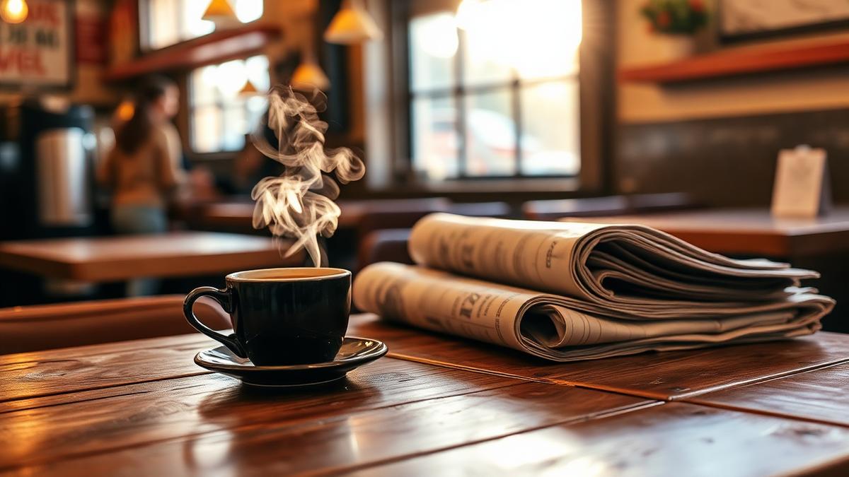 Dampend tasje koffie en vers bereid ontbijt in de rustieke verbruikszaal van broodjeszaak San's Place in Sint-Job-in-'t-Goor
